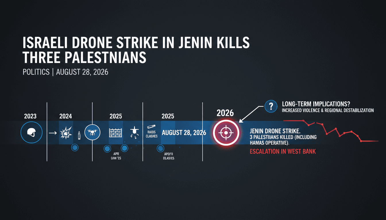 A drone strike scene in Jenin, West Bank, highlighting military operations and regional tensions.