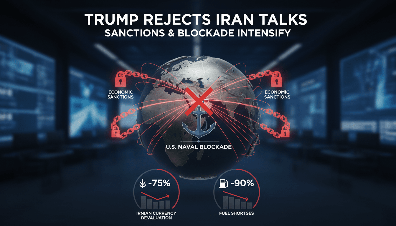 Infographic illustrating the impact of US sanctions on Iran's economy and global oil shipping routes.