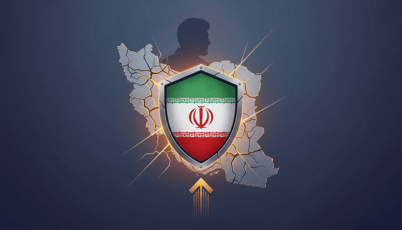A graphic depicting Iran's narrative control strategy under Mojtaba Khamenei, focusing on resilience and internal strength.
