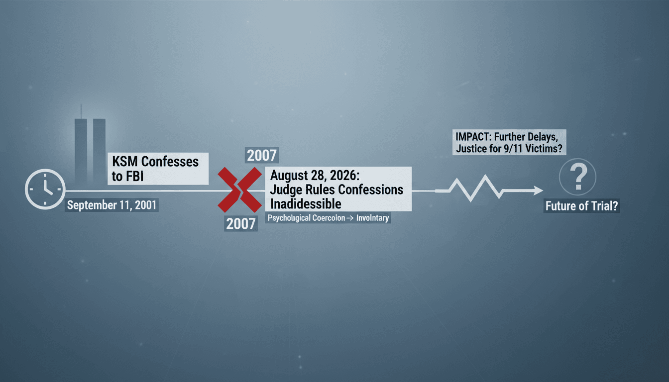 A timeline of the Khalid Sheikh Mohammed case, focusing on the confession ruling and its implications.