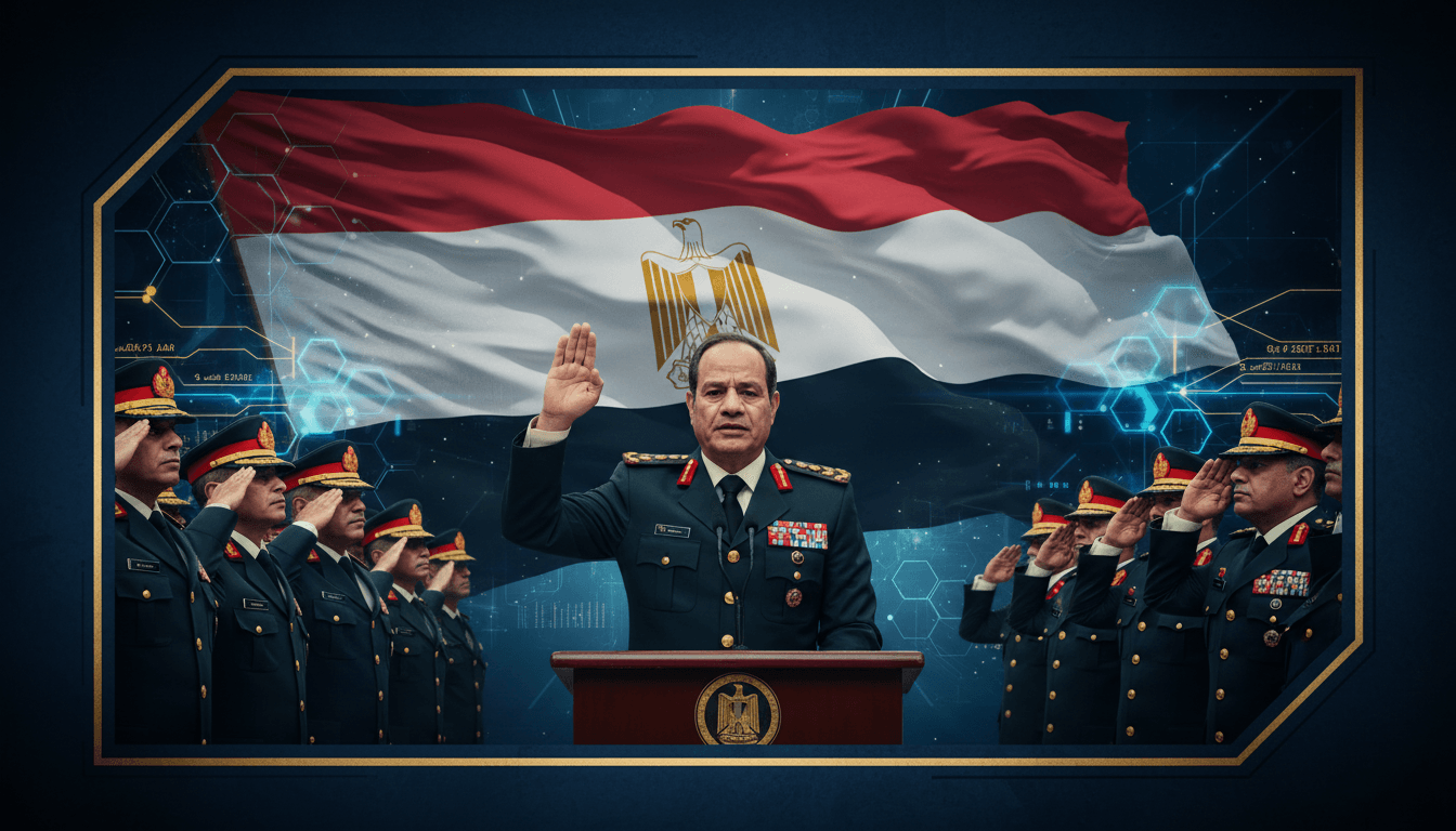 President Sisi addressing military leaders, emphasizing Egypt's combat readiness during a national celebration.