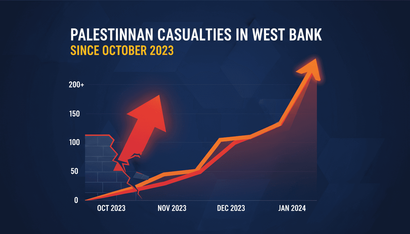 Infographic showing the rising number of Palestinian casualties in the West Bank since October 2023.