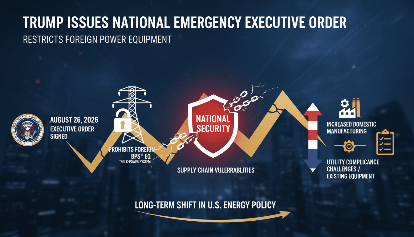 Infographic showing the timeline and implications of Trump's executive order on U.S. energy infrastructure.