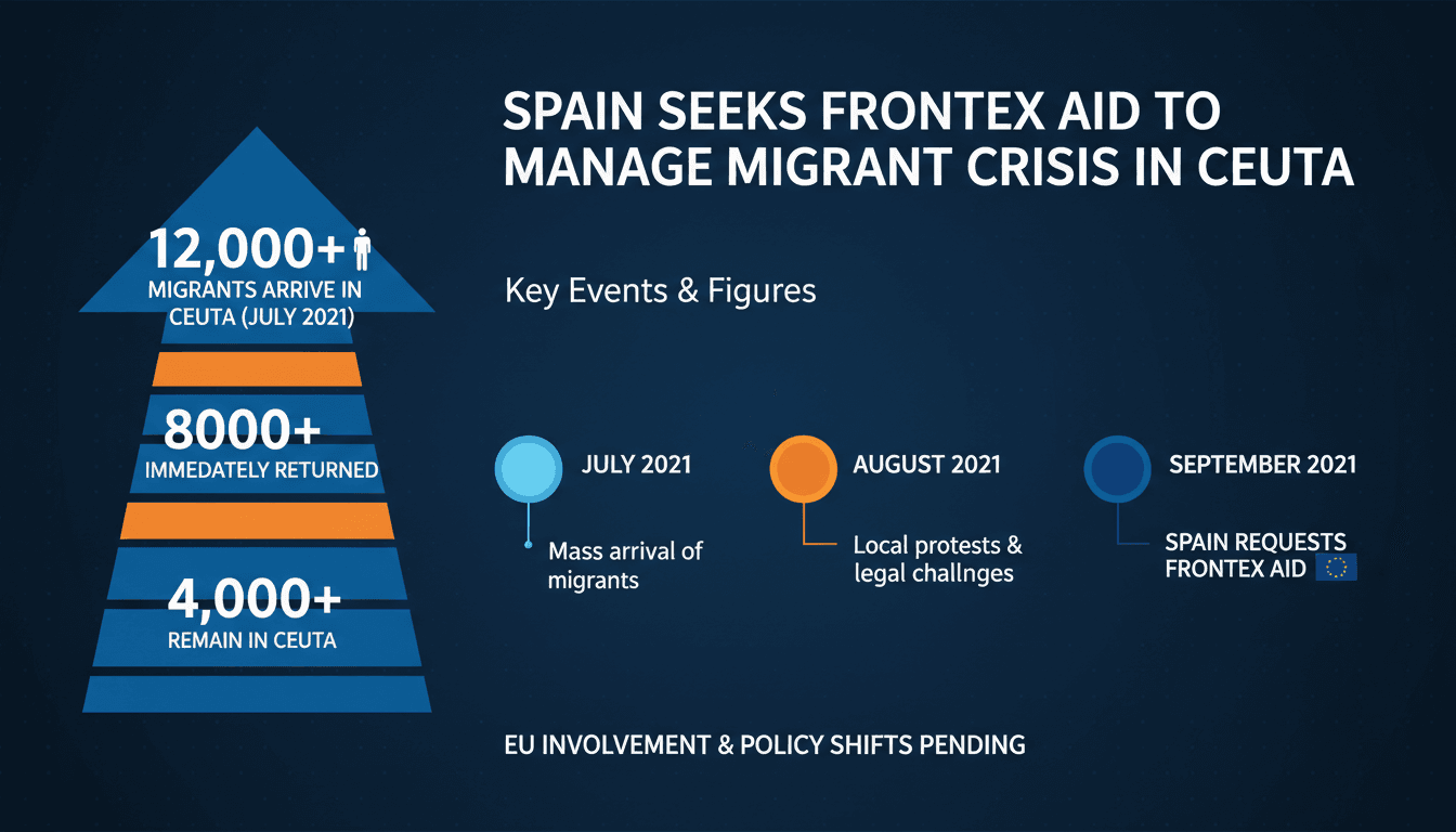 Infographic showing the number of migrants in Ceuta and Spain's request for Frontex support.