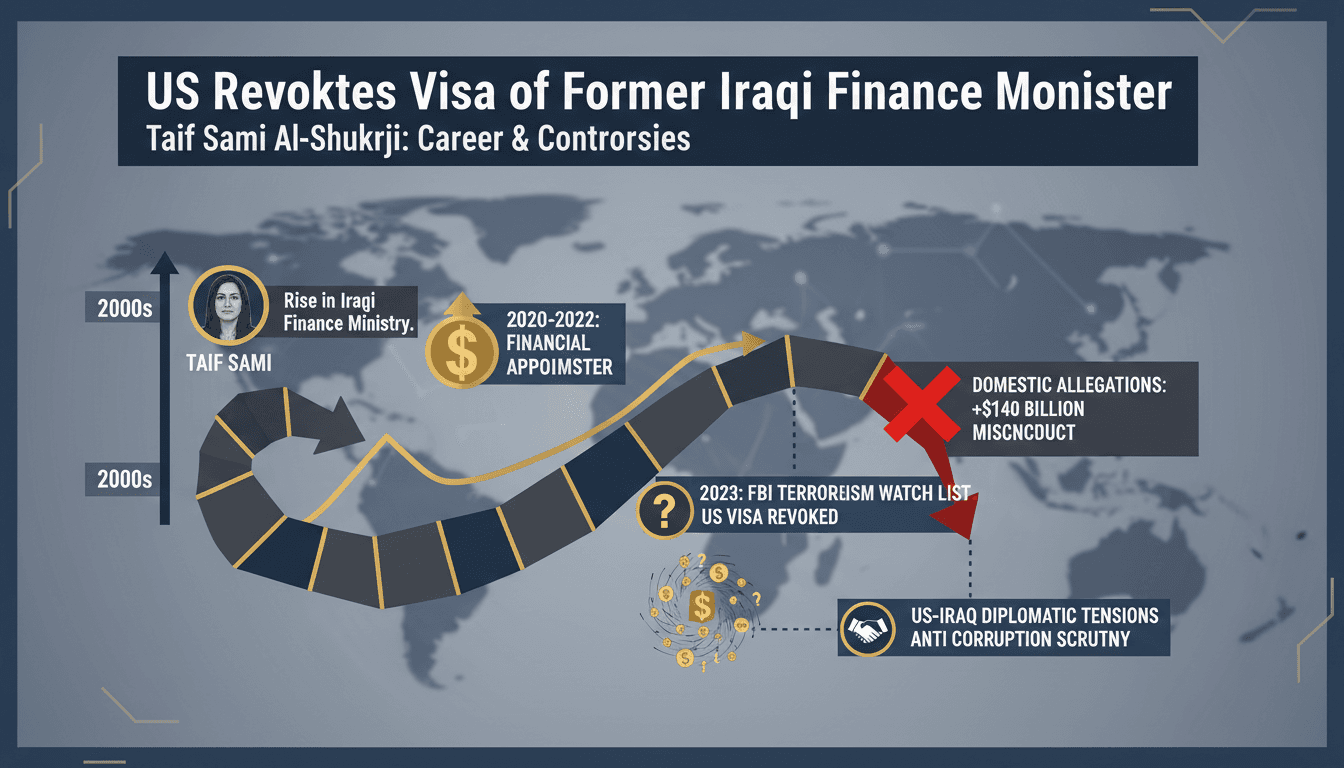 Infographic showing Taif Sami's career timeline and financial misconduct allegations.