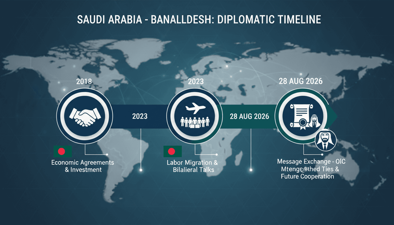 Saudi Crown Prince Mohammed bin Salman receiving a diplomatic message from Bangladesh Prime Minister Tarique Rahman.