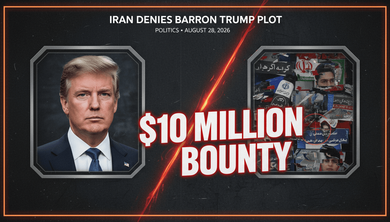 A graphic depicting the $10 million bounty claim related to Barron Trump and Iranian state media broadcasts.