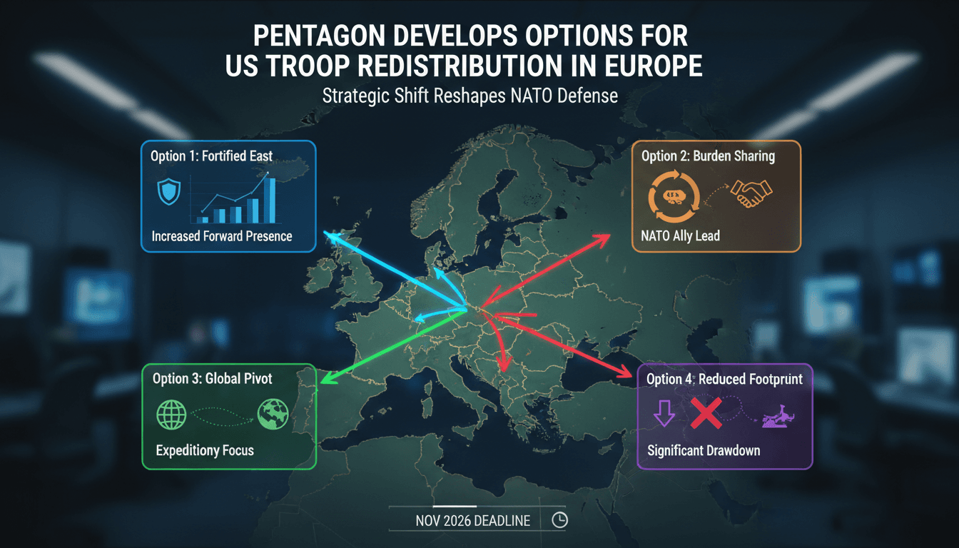 Infographic showing US troop redistribution options and NATO implications.