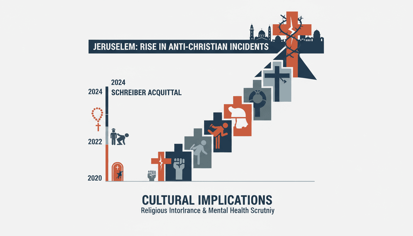Infographic showing the rise in anti-Christian incidents in Jerusalem, highlighting cultural tensions and implications.