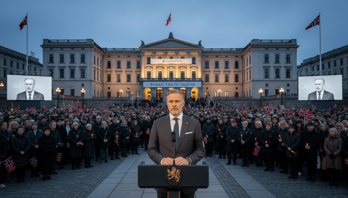 King Haakon VIII delivering his inaugural address at the Royal Palace in Oslo after King Harald V's death.