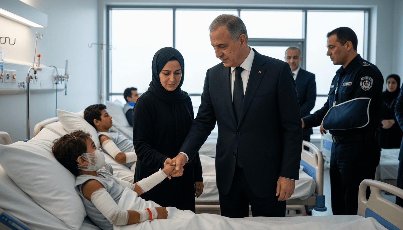 President Tebboune visiting burn victims in Algeria after forest fires, emphasizing community resilience and emergency response.