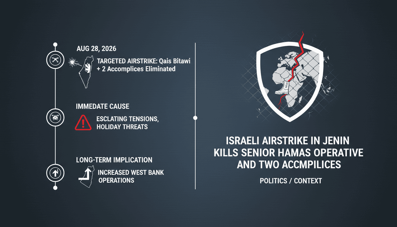 A drone strike in Jenin targeting Hamas operatives, highlighting regional security dynamics.