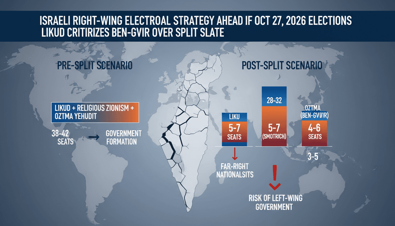 Infographic illustrating the electoral dynamics among Israel's right-wing parties ahead of the October 2026 elections.