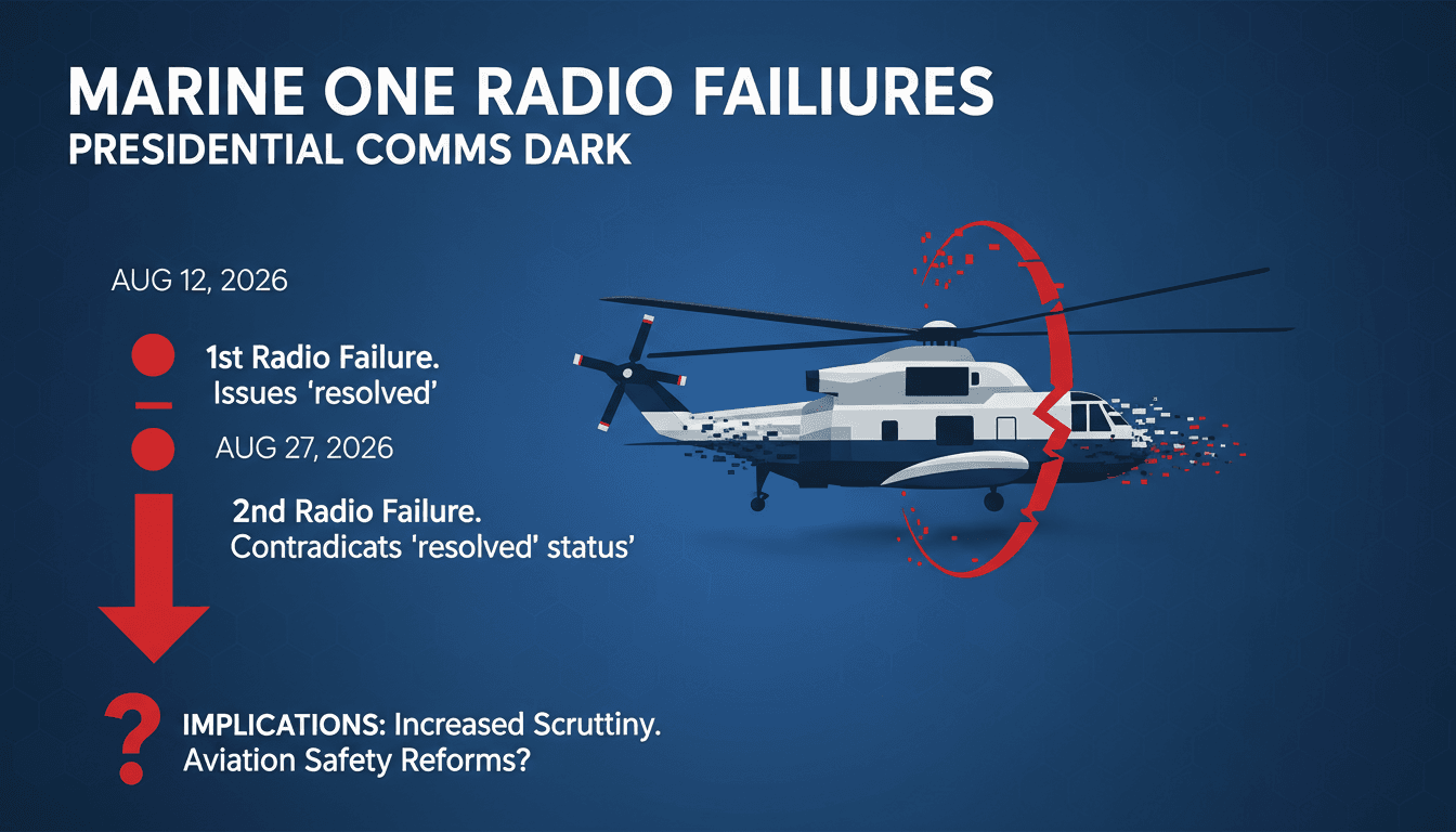 Infographic detailing Marine One's communication failures and their impact on aviation safety.