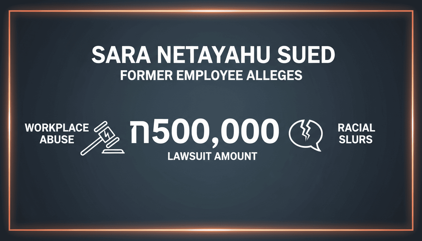 A courtroom scene with a focus on labor law, highlighting the lawsuit against Sara Netanyahu for workplace abuse.