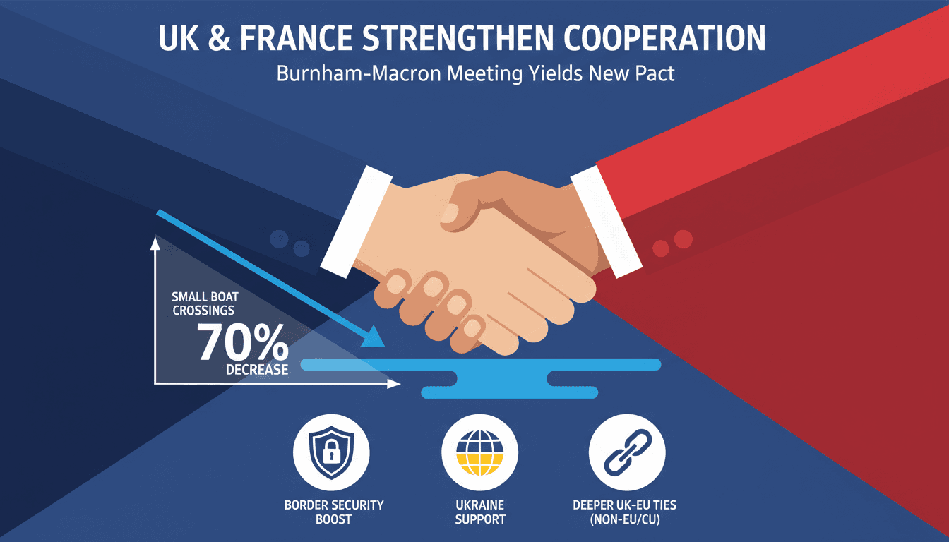 UK Prime Minister Burnham and French President Macron discussing border security and economic cooperation.