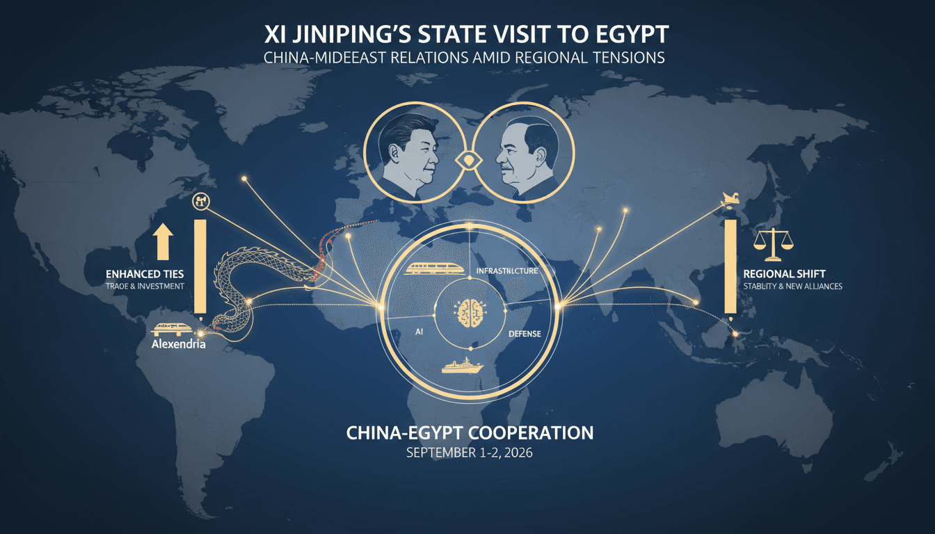 Xi Jinping's state visit to Egypt, highlighting new trade agreements and regional partnerships.