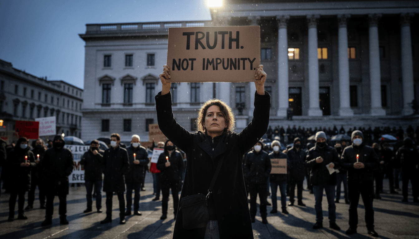 A journalist at a protest advocating for press freedom, highlighting the risks faced by media professionals.