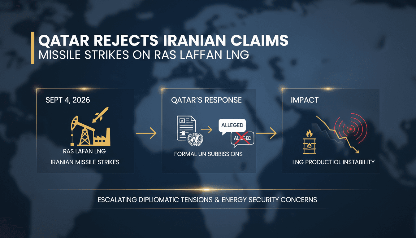 A map highlighting Ras Laffan LNG facility and the impact of Iranian missile strikes on regional energy supply.