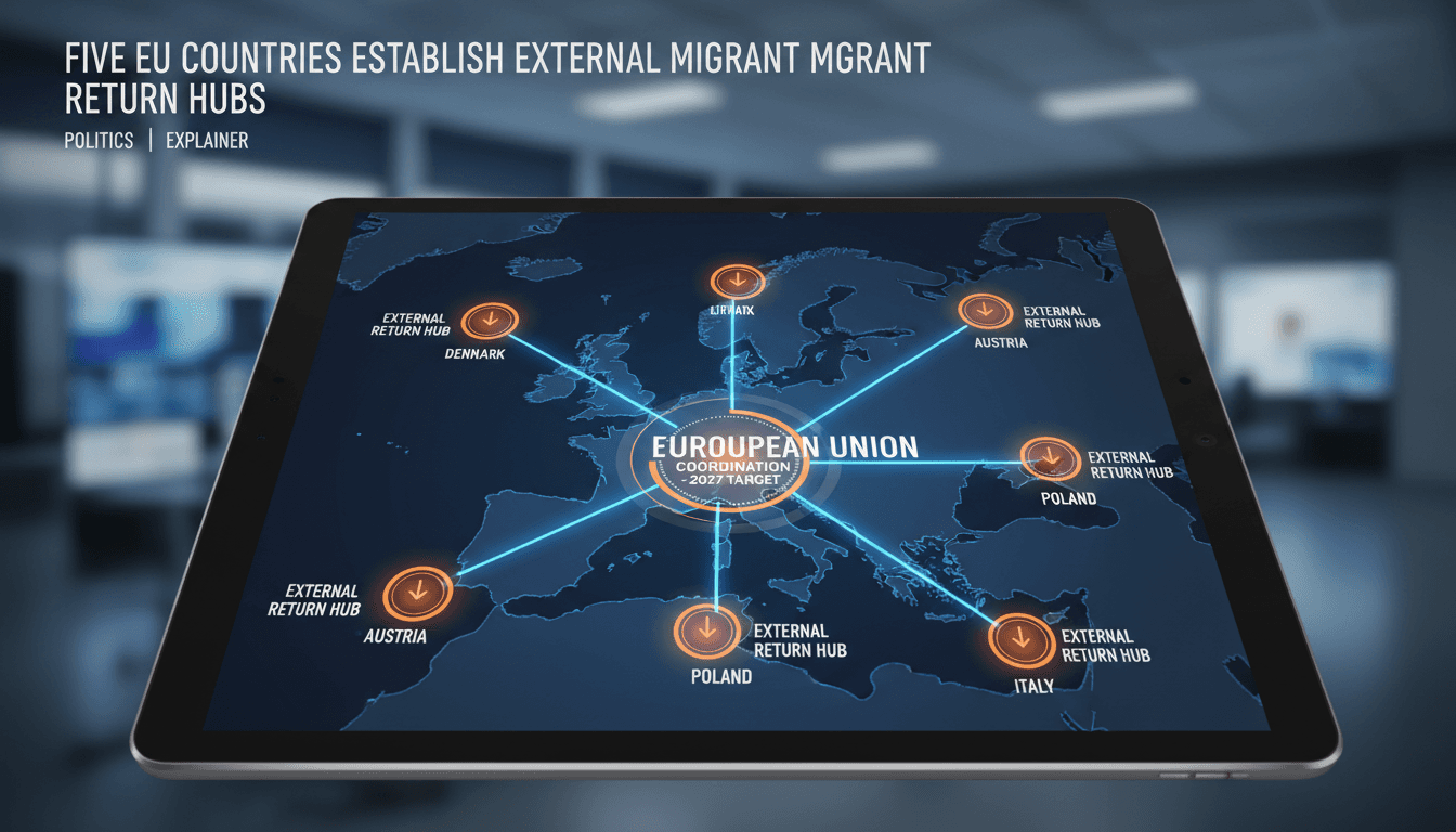A map showing proposed external migrant return hubs in Africa and their connections to EU countries.