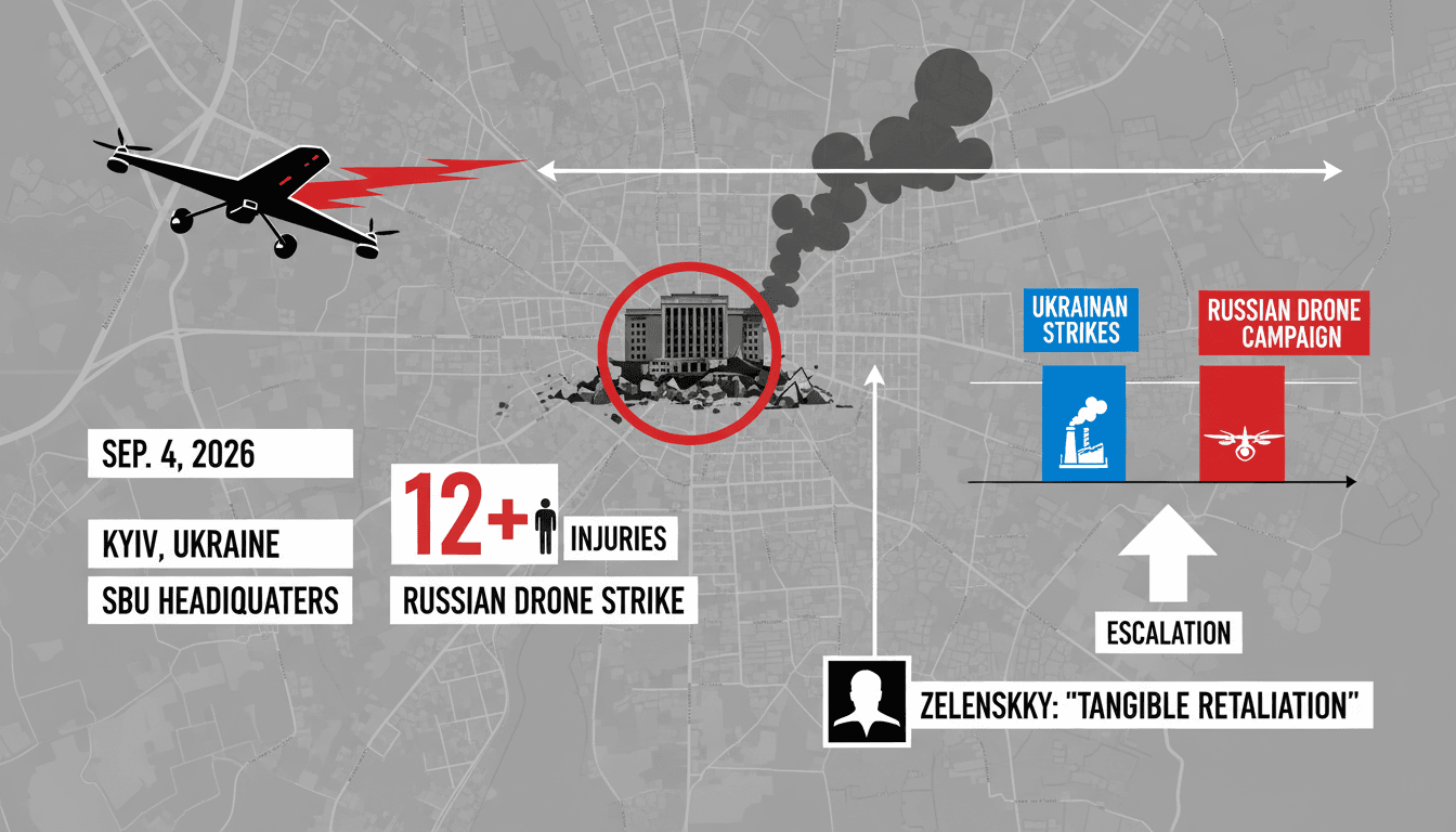 A map highlighting the location of the Russian drone strike on Ukraine's SBU headquarters in Kyiv.