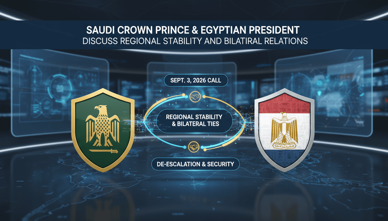 Saudi Crown Prince Mohammed bin Salman and Egyptian President Abdel Fattah el-Sisi discussing regional stability over a phone call.