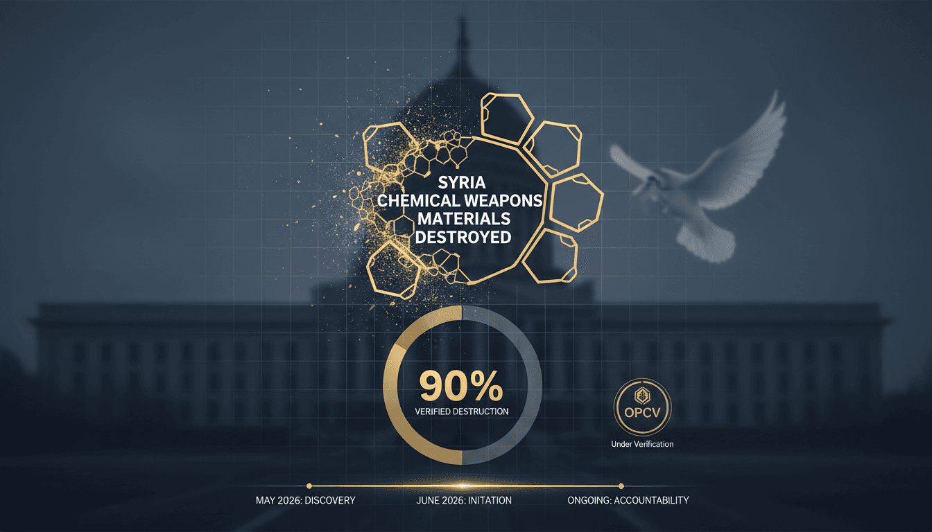 Infographic showing the destruction of chemical weapons in Syria, highlighting the number of aerial bombs destroyed.