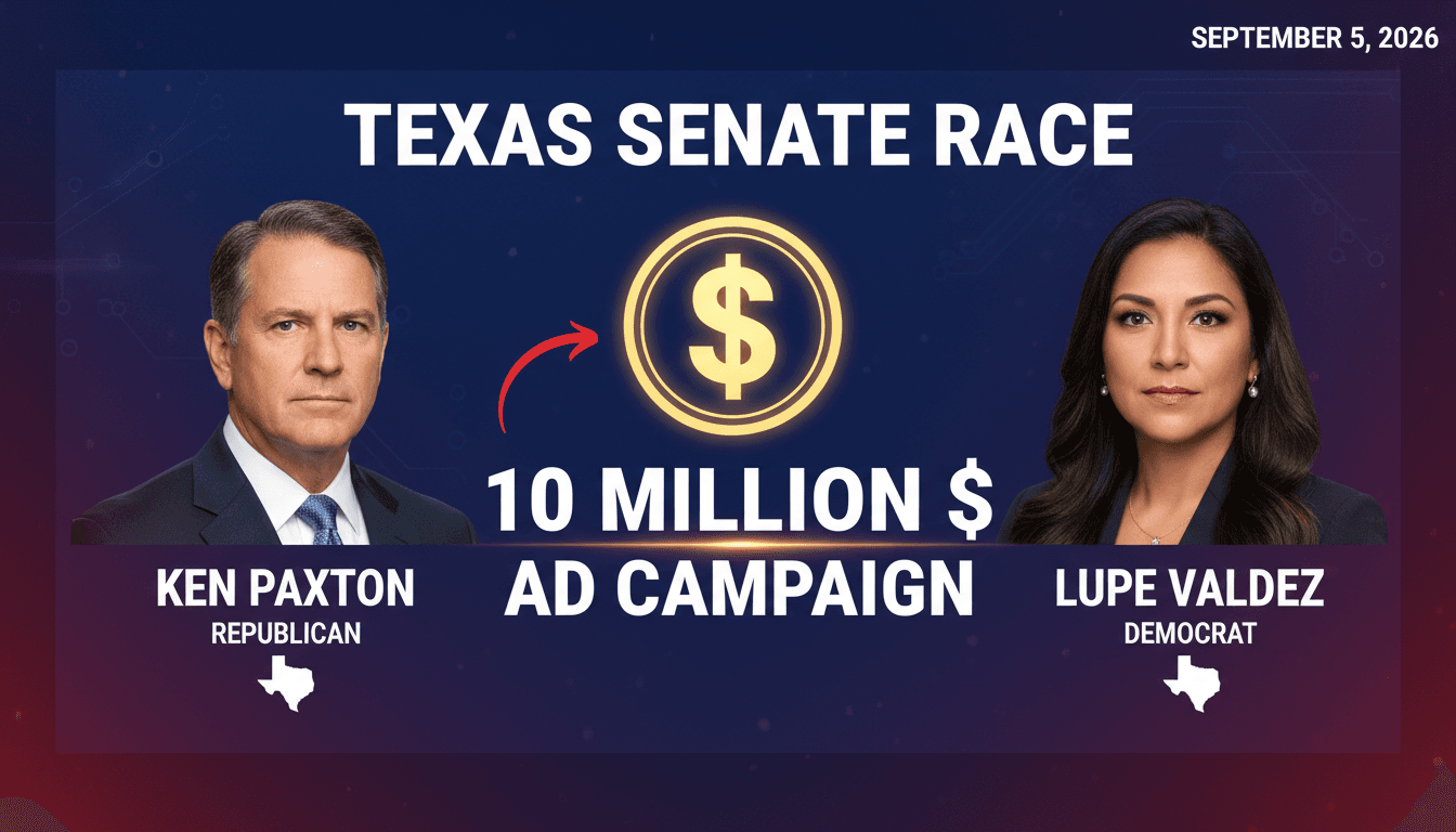 A visual representation of the $10 million ad campaign for the Texas Senate race featuring Ken Paxton and James Talarico.