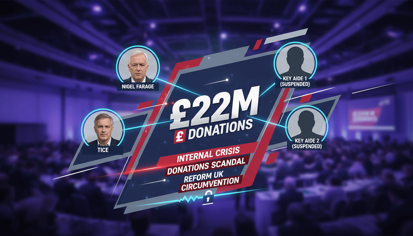Infographic detailing the £22 million donation to Reform UK and key figures involved in the scandal.