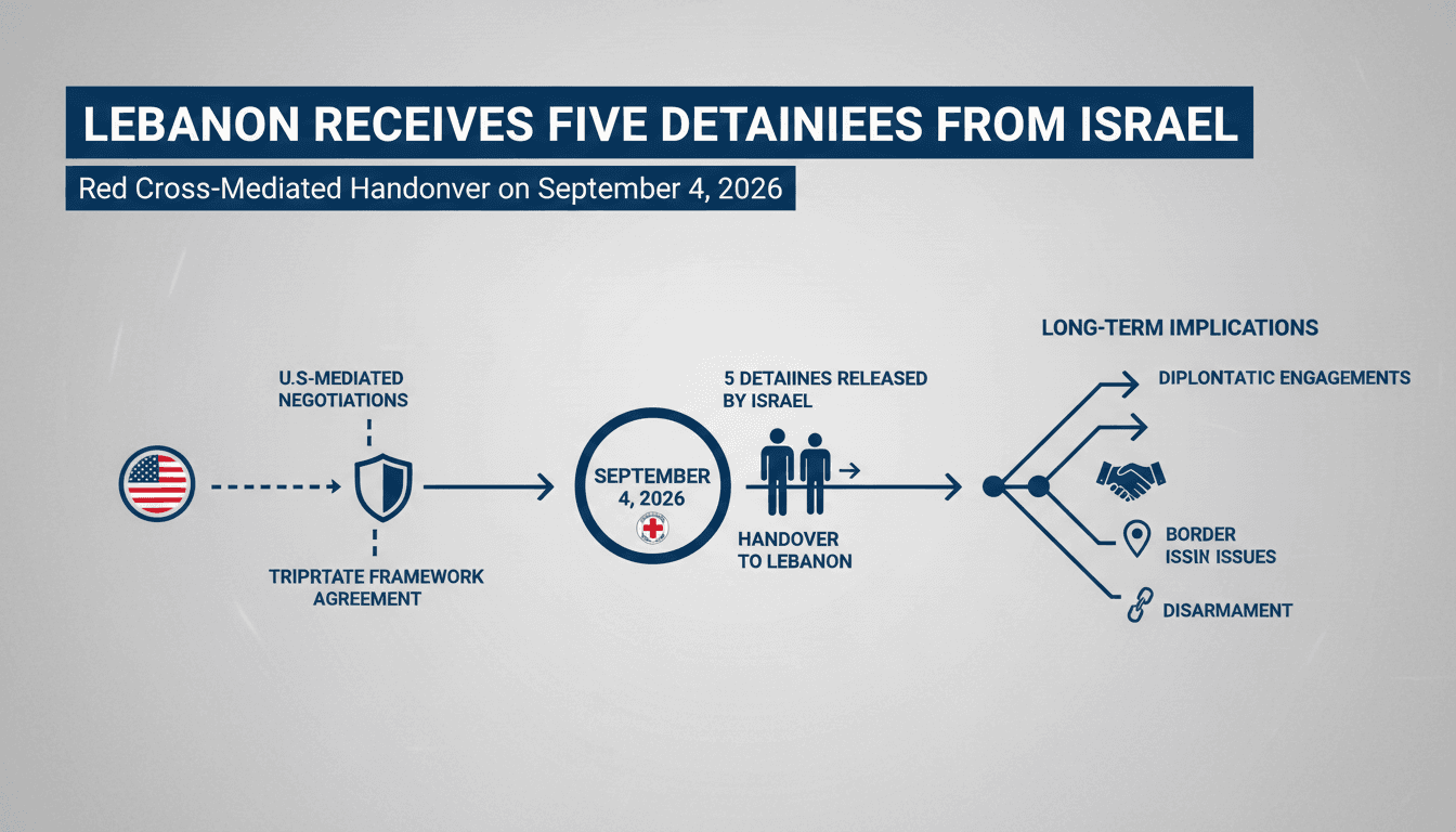 A map highlighting the Lebanon-Israel border with details on the detainee handover process.