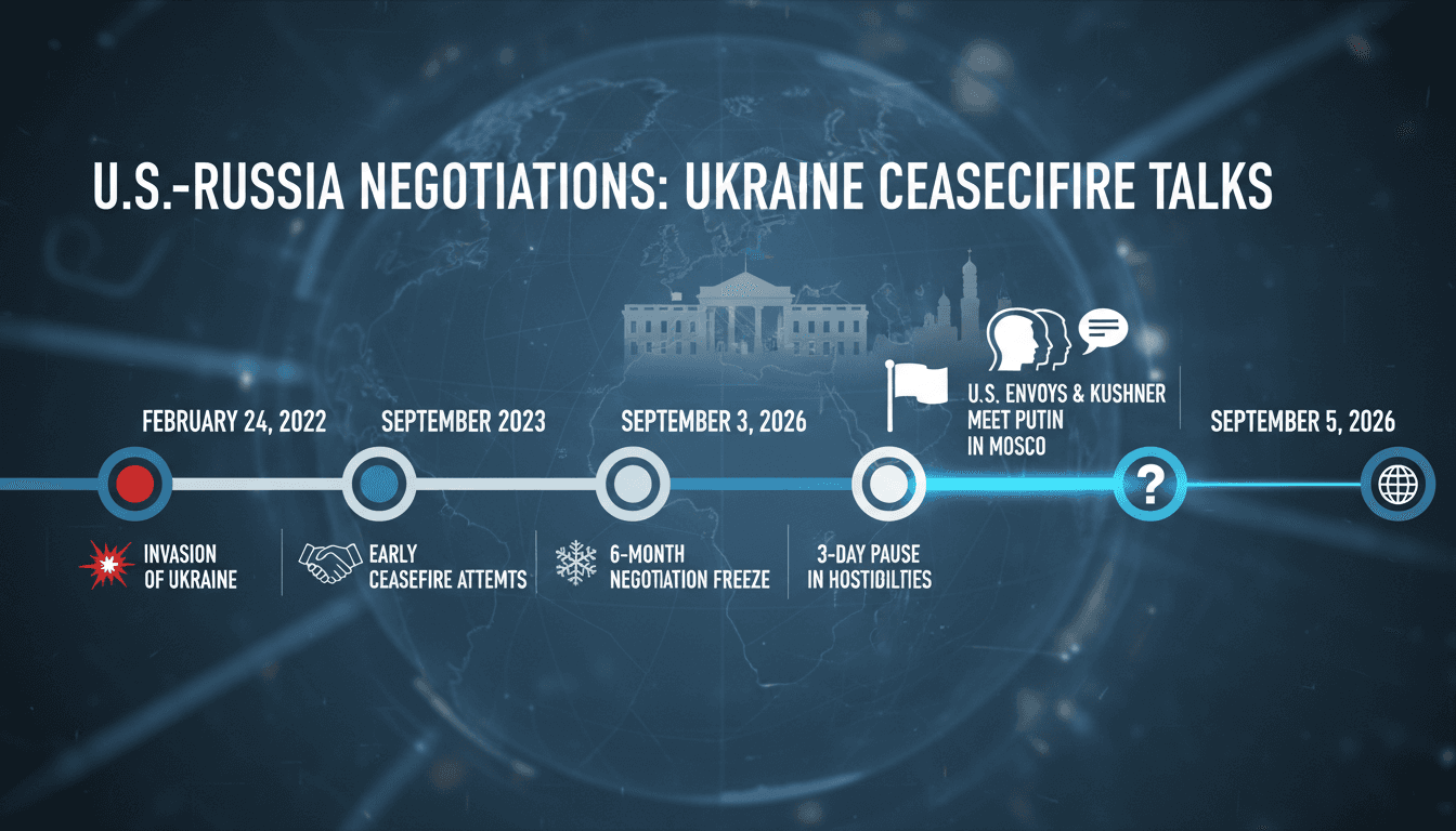 U.S. envoys Witkoff and Kushner meeting with Putin in Moscow to discuss Ukraine ceasefire negotiations.
