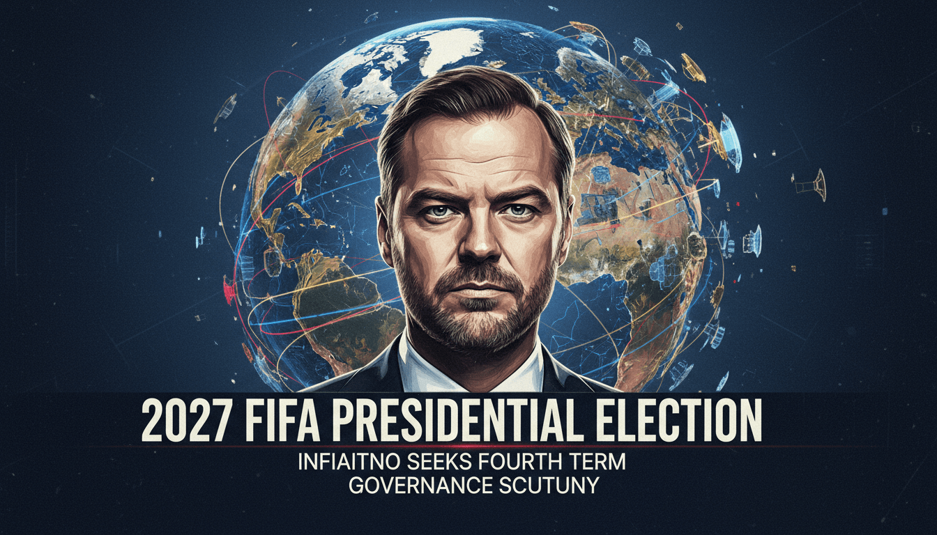 Gianni Infantino announcing his candidacy for FIFA president in 2027, highlighting governance issues.