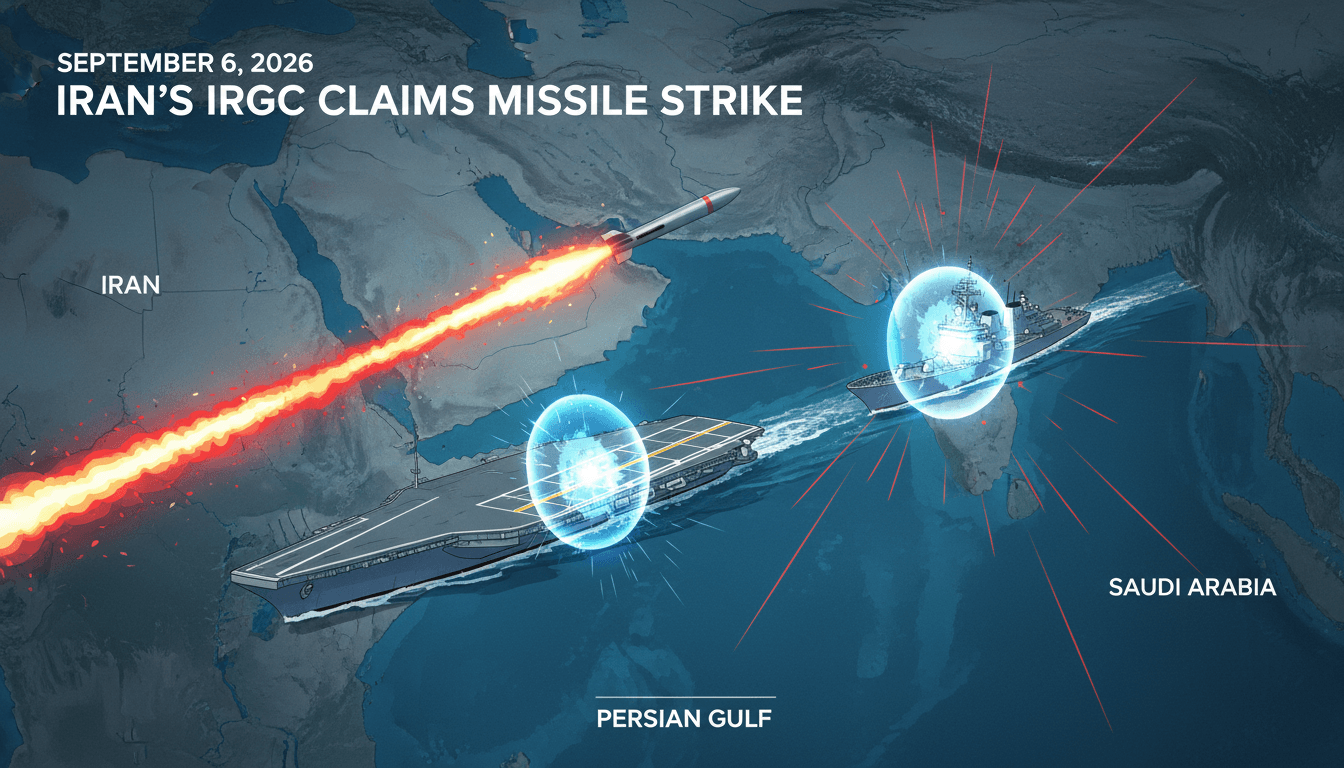 A graphic showing the claimed missile trajectory towards US Navy vessels in the Persian Gulf.
