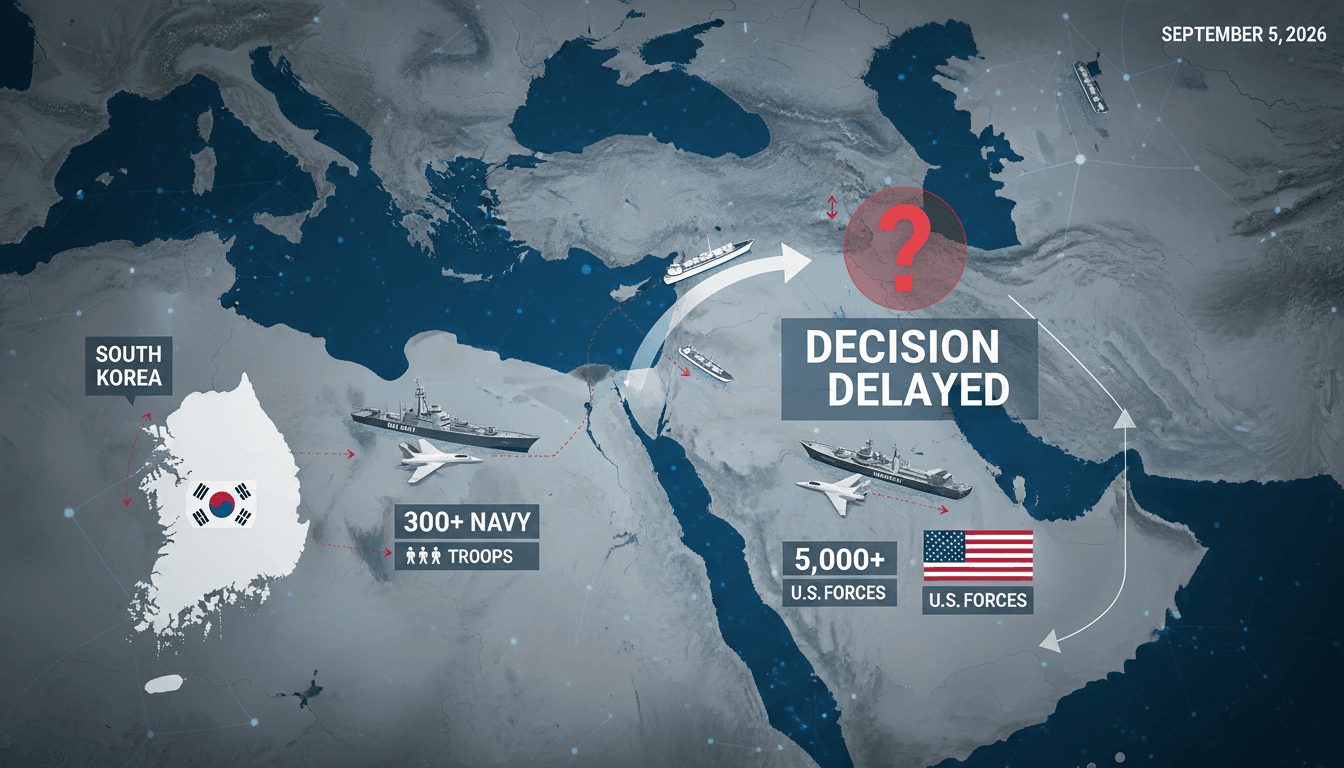 Map of the Strait of Hormuz highlighting South Korea's military considerations and troop numbers.