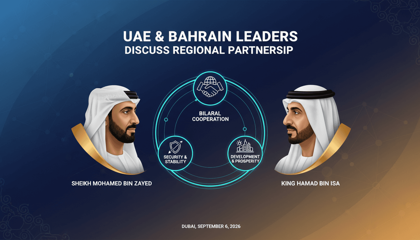 UAE President Sheikh Mohamed and Bahrain's King Hamad during their meeting in Dubai, discussing bilateral cooperation.