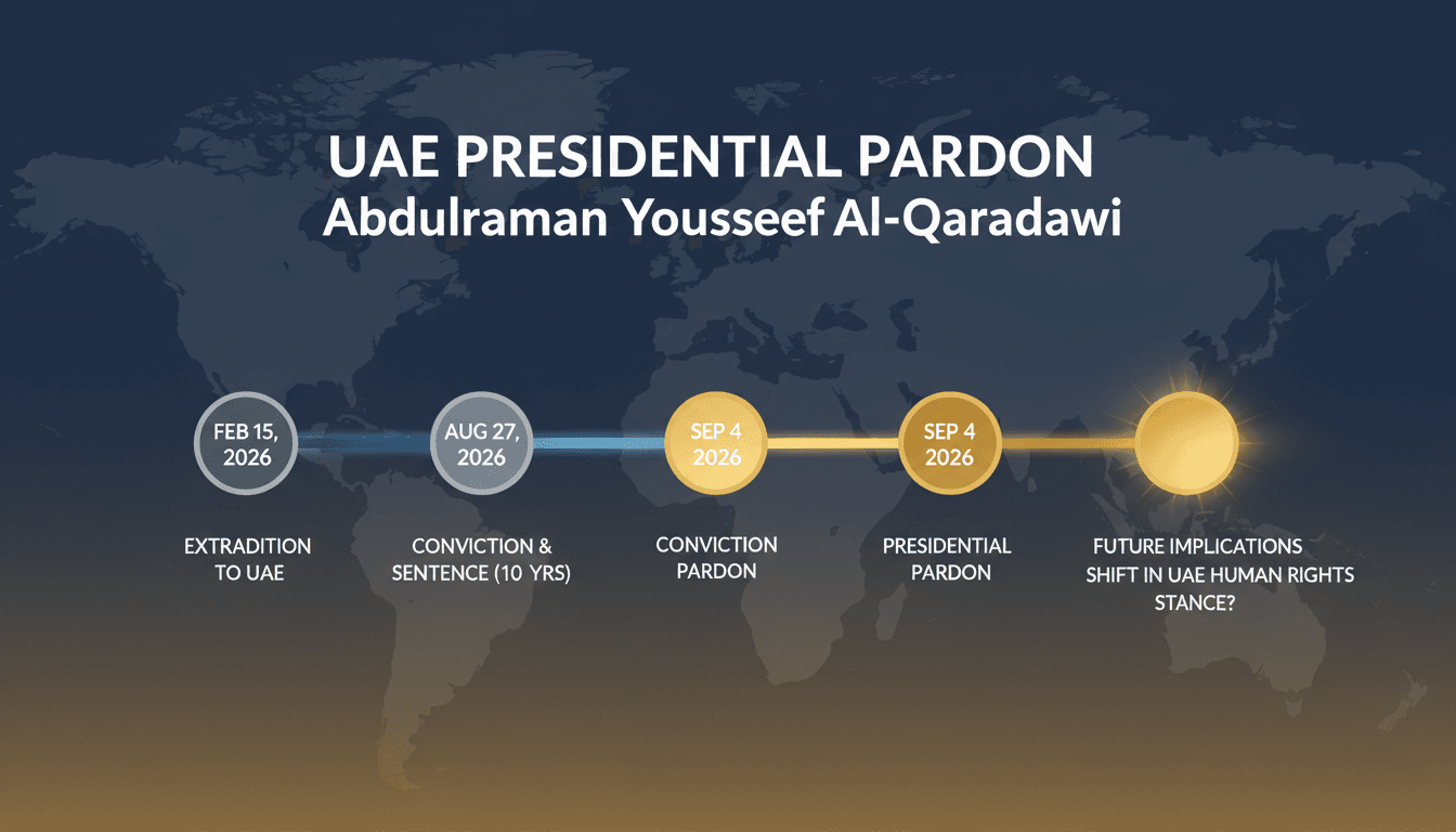 Timeline of events surrounding Abdulrahman Al-Qaradawi's extradition and presidential pardon in the UAE.