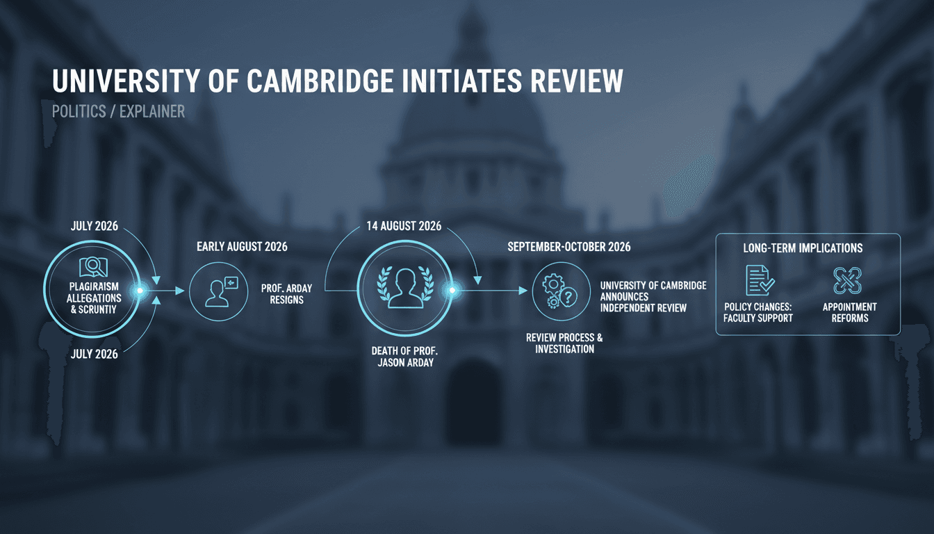 Timeline of events surrounding Professor Jason Arday's death and the subsequent review by the University of Cambridge.