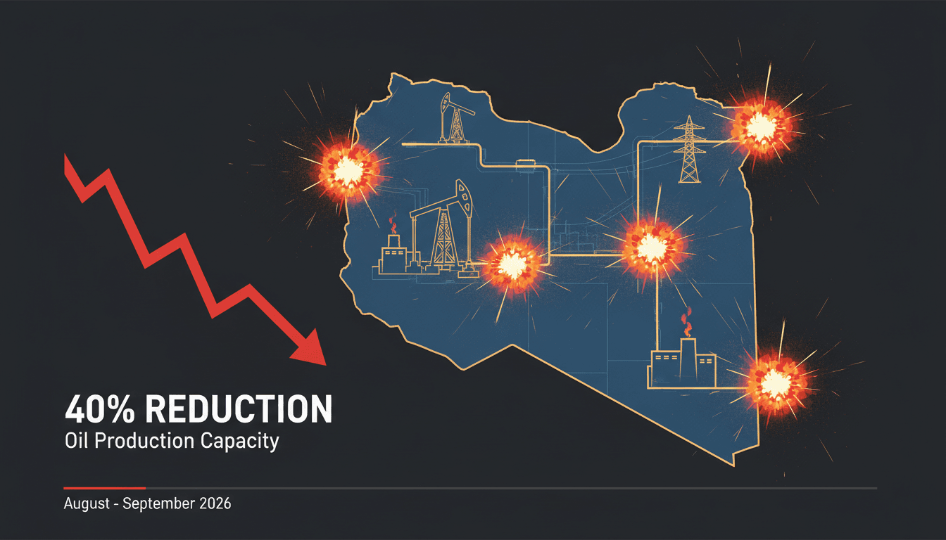 Infographic illustrating the impact of drone attacks on Libya's oil production and energy security.