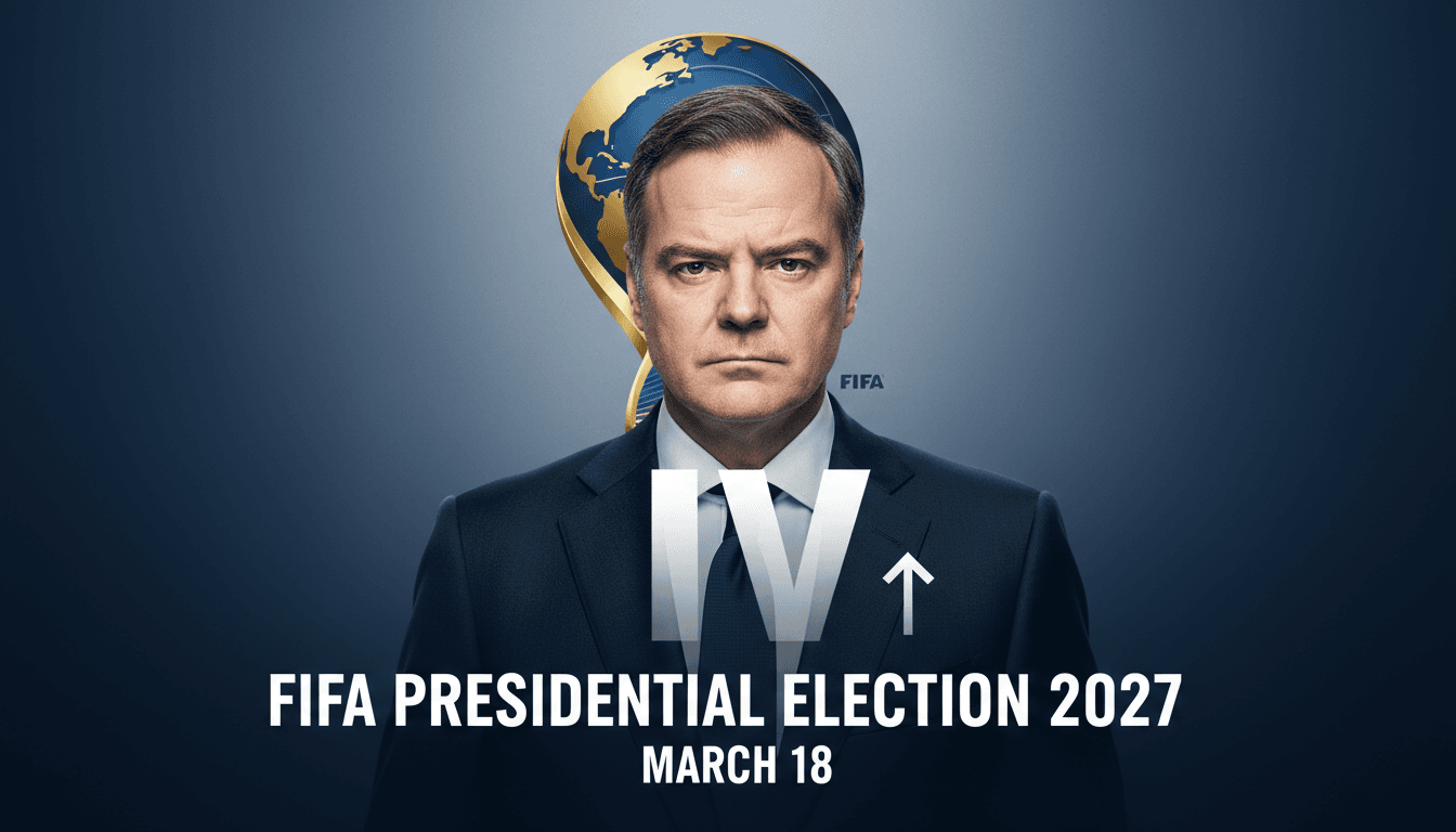 Gianni Infantino announcing his candidacy for FIFA President with the FIFA logo and election date.
