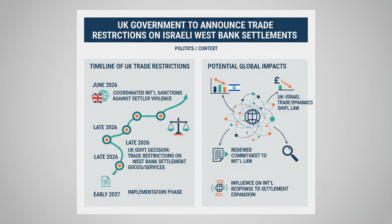 Infographic detailing UK trade restrictions on Israeli settlements and their implications for global trade.