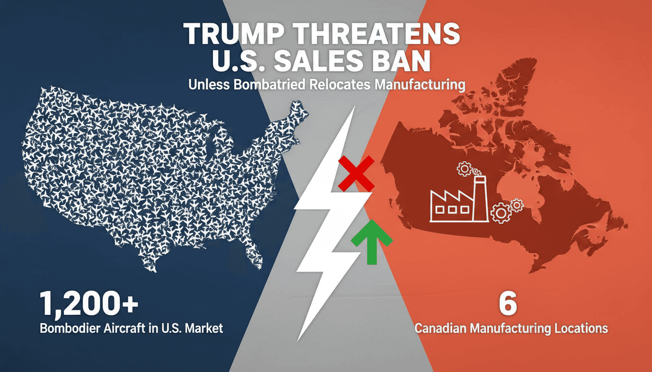 A graphic illustrating the trade conflict between the U.S. and Canada over Bombardier aircraft sales.