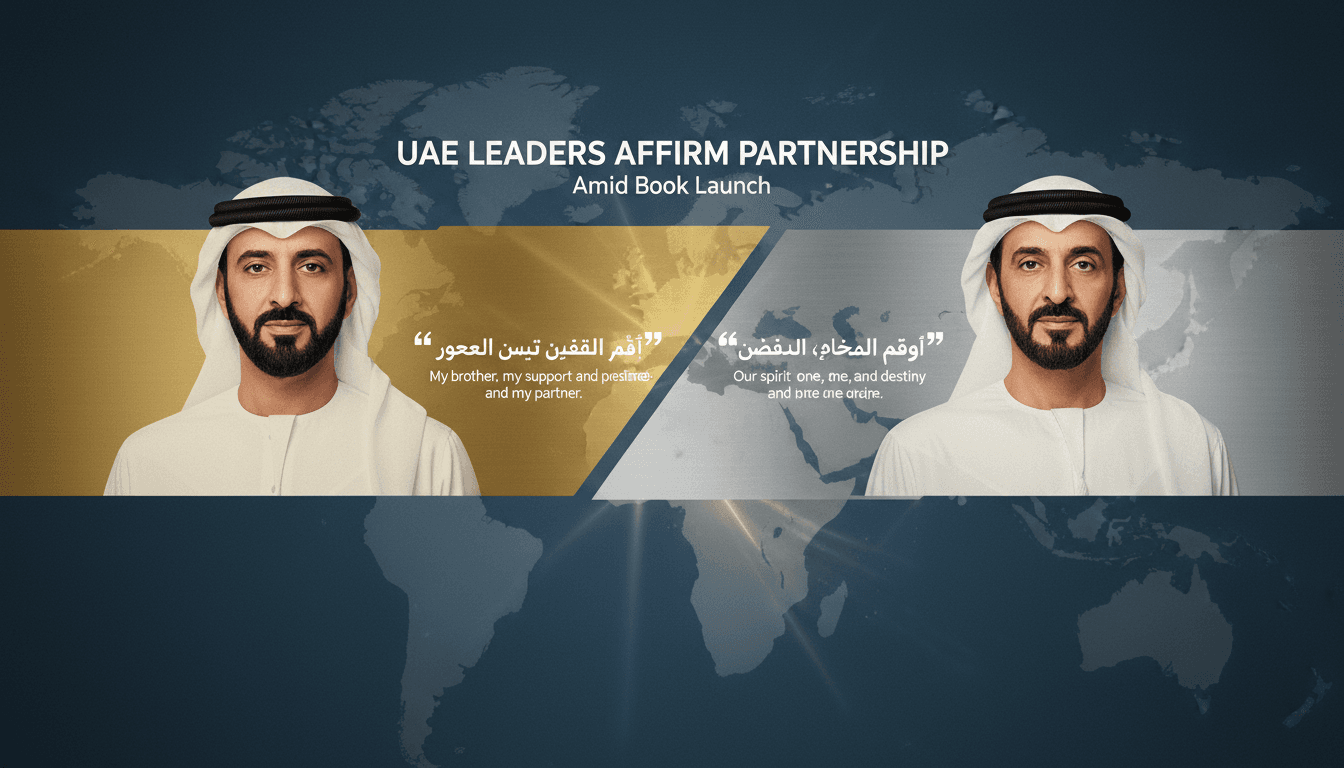 UAE leaders Sheikh Mohammed bin Zayed and Sheikh Mohammed bin Rashid exchanging letters, symbolizing unity and leadership.