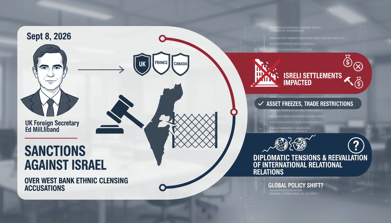 Infographic showing UK sanctions on Israel's West Bank settlements and their implications.