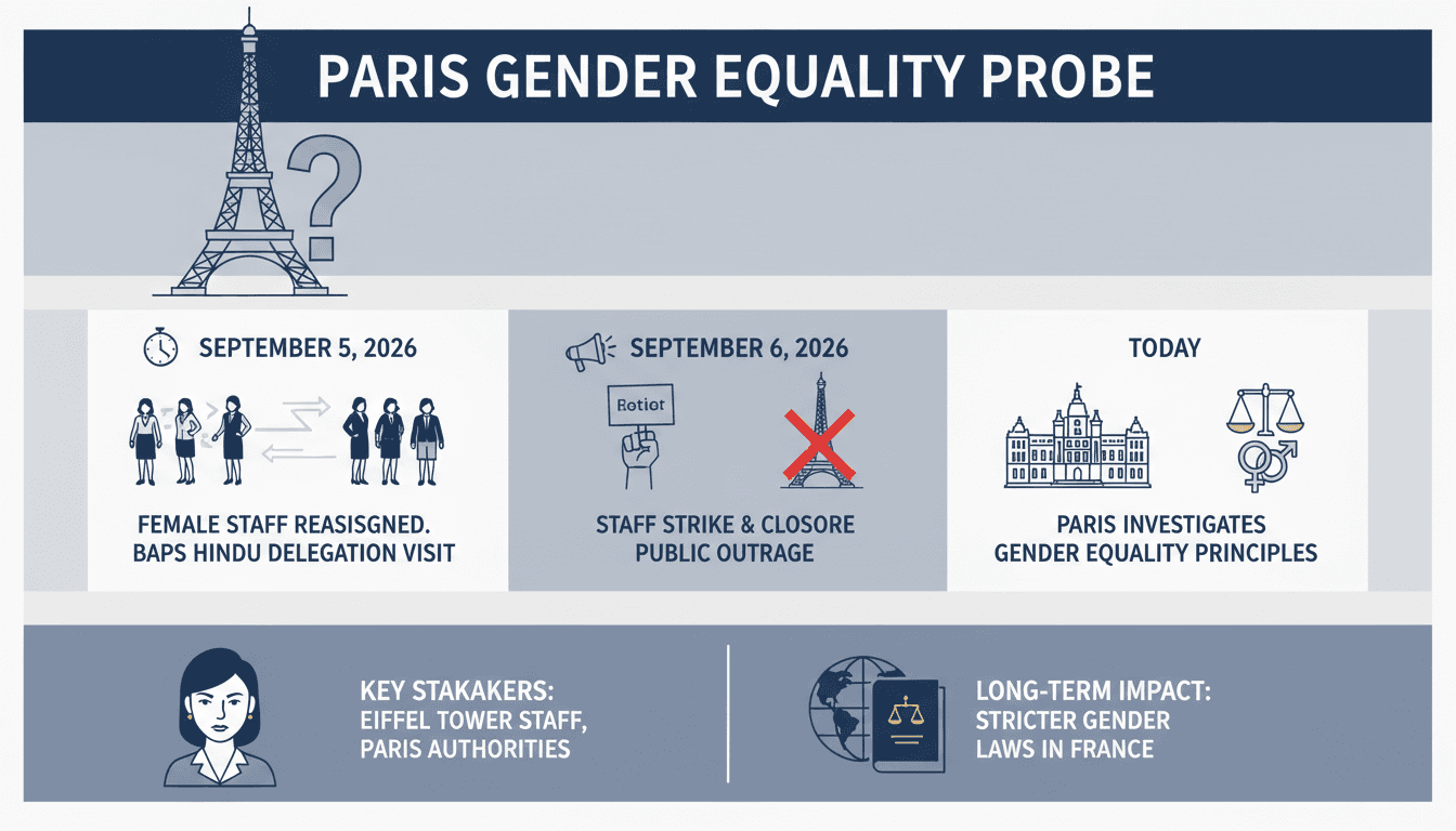 A visual representation of the Eiffel Tower incident focusing on gender equality and cultural sensitivity.