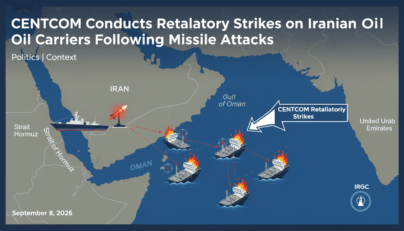 Map showing the locations of the five Iranian oil carriers destroyed by CENTCOM in the Gulf of Oman.