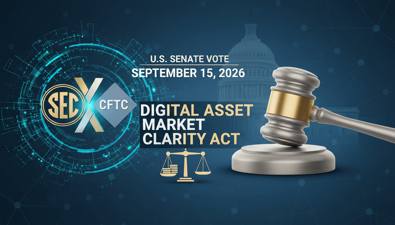 A visual representation of the U.S. Senate vote on the Digital Asset Market Clarity Act, highlighting key details and participants.