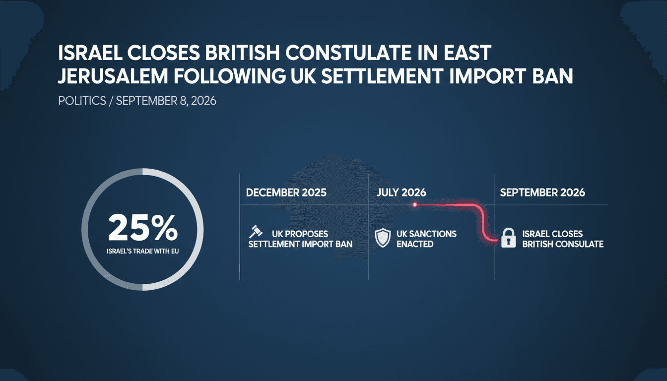 A map highlighting the closure of the British Consulate in East Jerusalem amid UK sanctions on Israeli settlements.