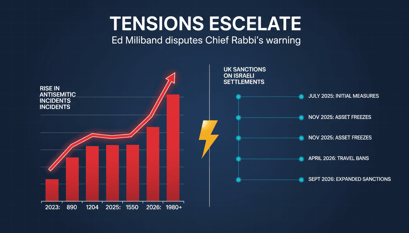 Infographic showing the rise in antisemitic incidents in the UK alongside UK sanctions on Israeli settlements.