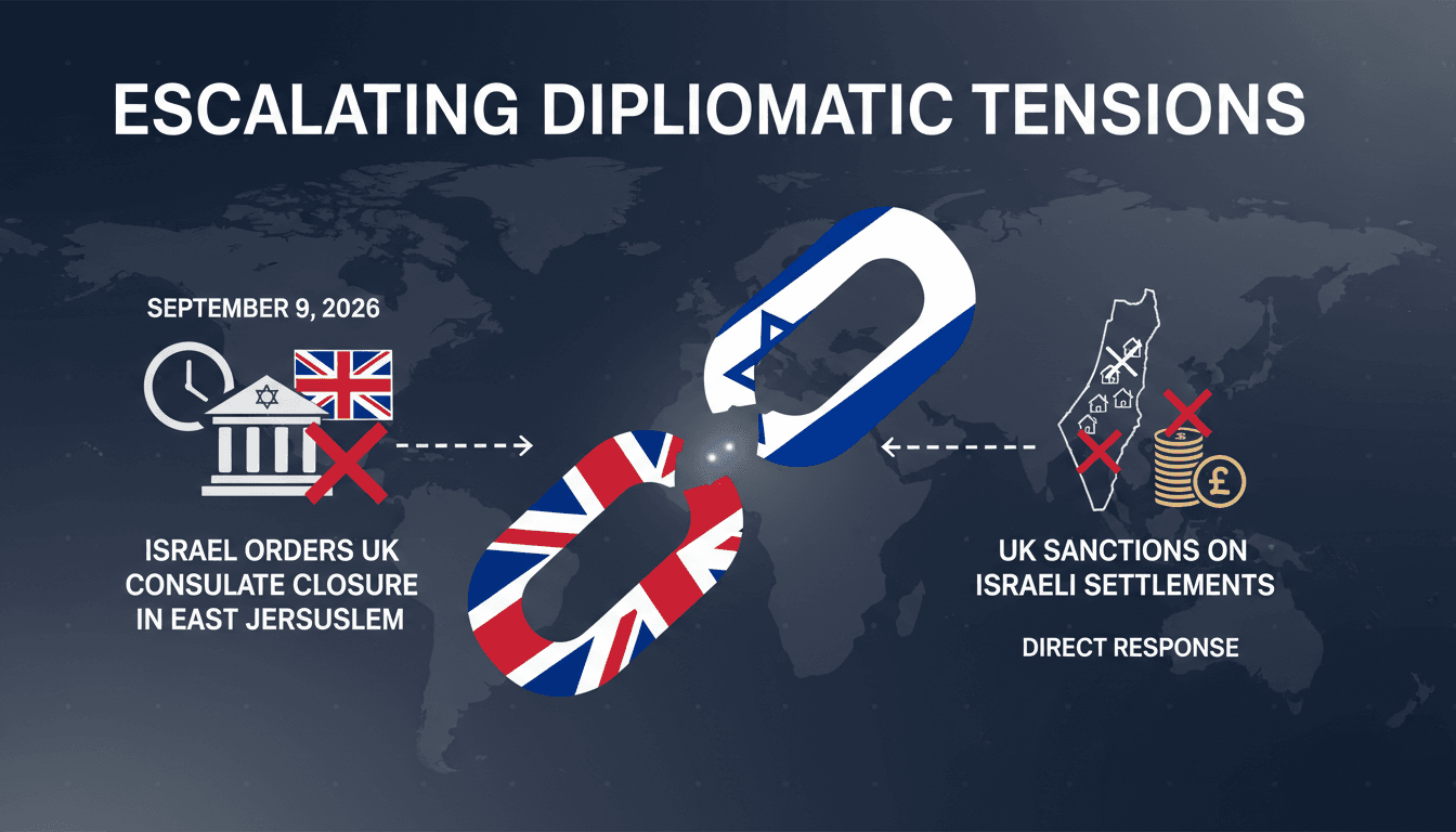 A visual representation of the closure of the British consulate in East Jerusalem due to Israeli sanctions.