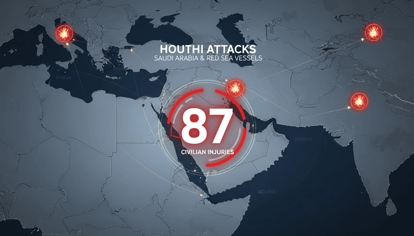 Infographic detailing the UAE's condemnation of Houthi attacks on Saudi Arabia and the impact on regional security.